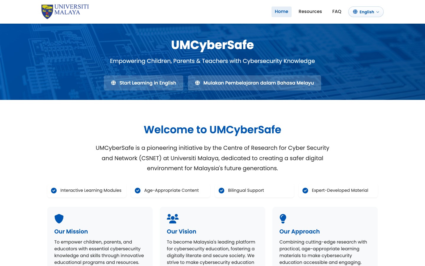 UMCybersafe website front page